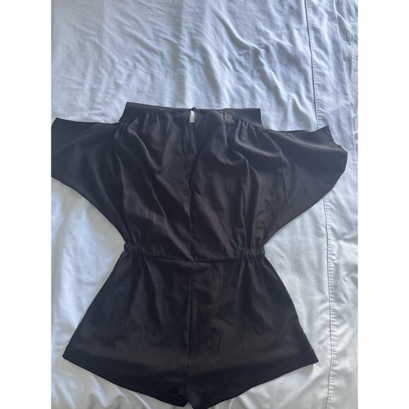 Poof Couture Black Romper Bat Witchy Cuffed Shorts Cold Shoulder Large - Picture 6 of 7